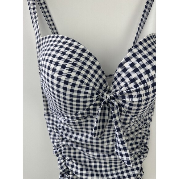 Torrid Navy Gingham Tie Front Wireless Ruched One-Piece Swimsuit Plus Size 4 4X - Picture 7 of 16